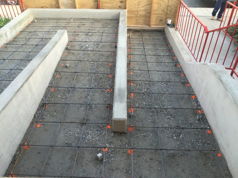Forms & Rebar Forms and rebars place next to staircase to prep for concrete pour