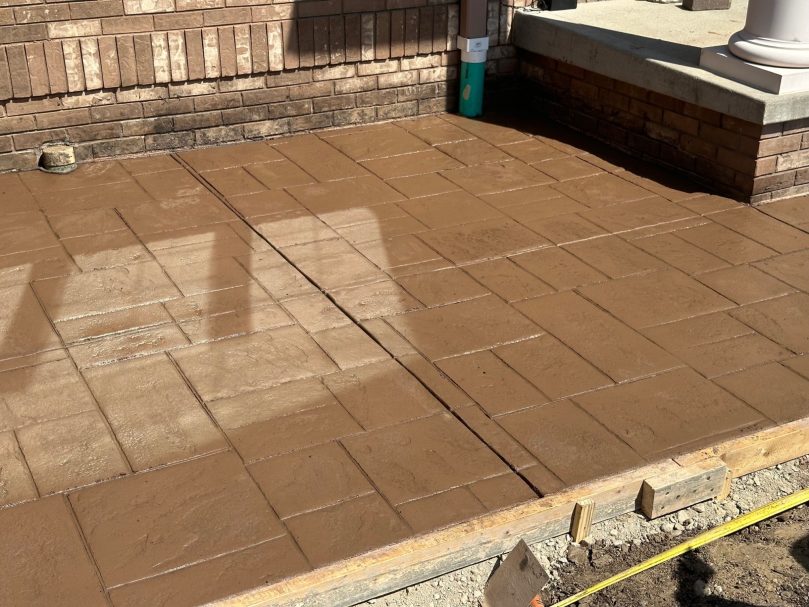 Front patio, complete with stunning decorative concrete newly poured front patio, complete with a stamped concrete decorative finish